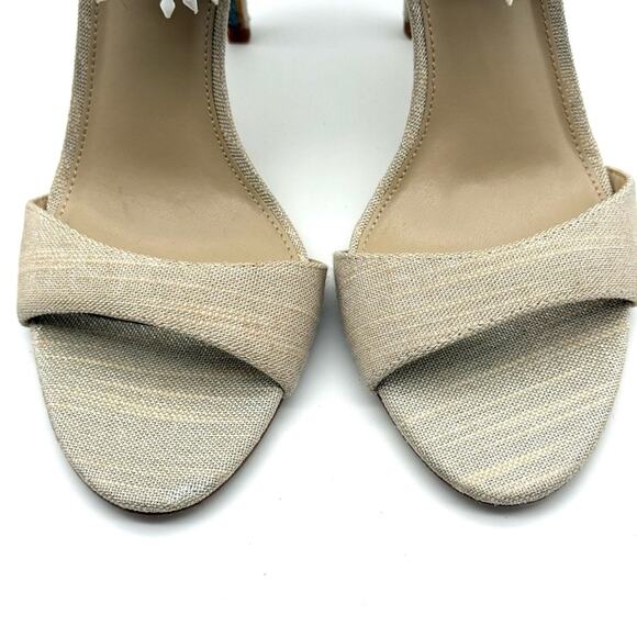 Sam Edelman Gillie Ankle Strap Sandal Heel Sand Linen Beaded 8 - Picture 4 of 11